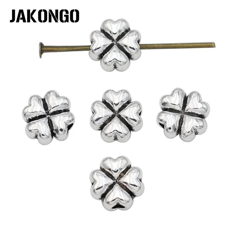 JAKONGO античные посеребренные бусины клевера для изготовления ювелирных изделий