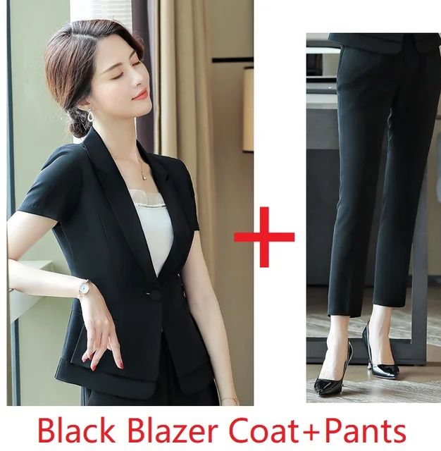 Novelty Black Formal Uniform Designs Pantsuits With Pants and Tops For