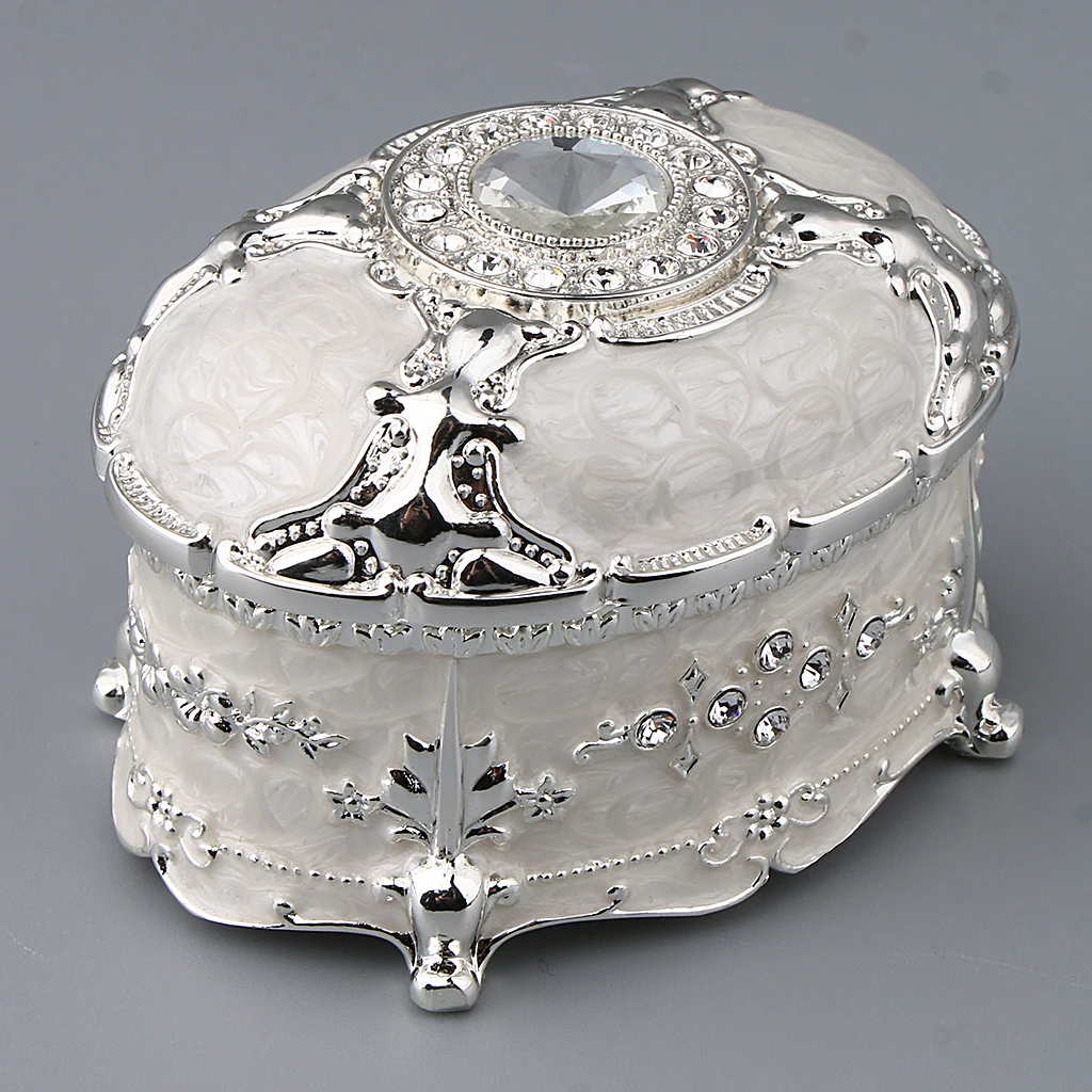 Crystal Enamel Oval Metal Vintage Jewelry Box Gift Earrings Ring Storage Box