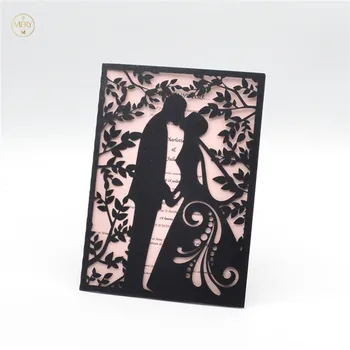 

Laser cut bride and groom black wedding invitations