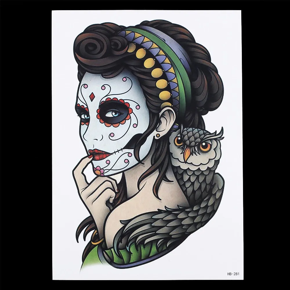 1pc Beauty Sexy 3D Flour Women Makeup Owl Femme Fatale Women Men Body Chest Art Tattoo HB281 Waterproof Temporary Tattoo Sticker
