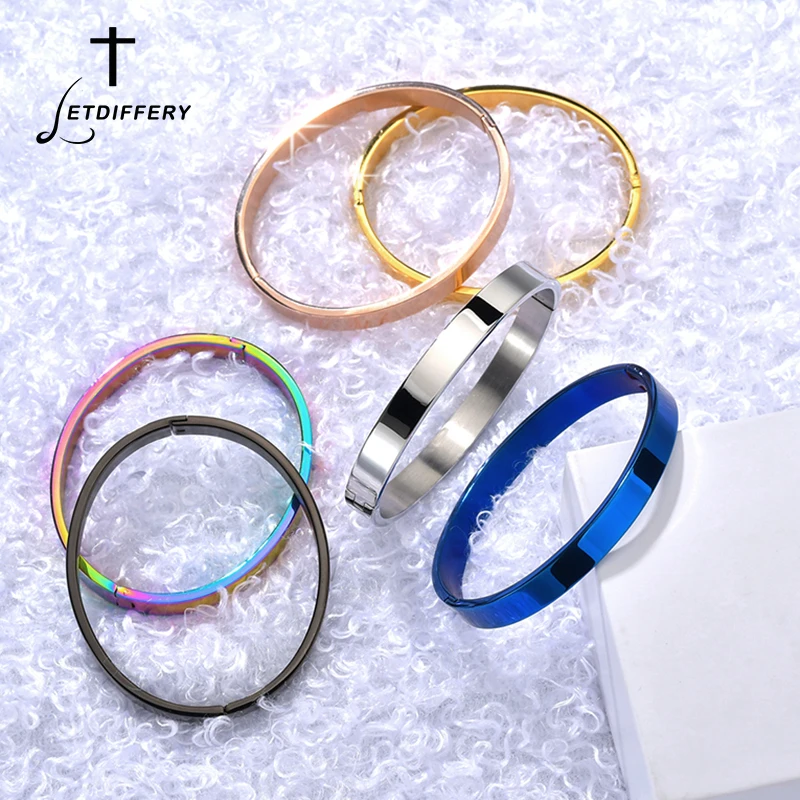 

Letdiffery Simple 8mm Titanium Stainless Steel Charms Bracelets Gold Black Silver Open Adjustable Women Wedding Bangle Jewelry
