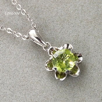 

3 colors 925 Sterling silver flowers Pendant red olive crystal blue Corundum necklace Natural semi-precious stones lovers