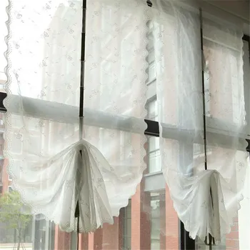 

Free Shipping Modern white rose lifted curtains Balloon lifted Roman shades finished curtains fan curtain short curtain