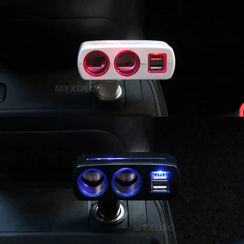Черный белый 3.1A 80 Вт Двойной зарядное устройство USB адаптер 2 розетки автомобильный прикуриватель разветвитель адаптер со встроенным предохранителем синий свет