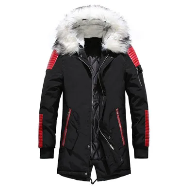 DIMUSI зимние куртки мужские толстые теплые парки мужские Faxu пальто с меховым воротником мужские хлопковые длинные пиджаки ветровки с капюшоном, TA256 - Цвет: Red