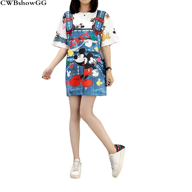 

CWBshowGG Large Size Women 2019 Summer New Cartoon Printed Short-Sleeved Loose Casual Round Neck Fashion Long T-Shirt