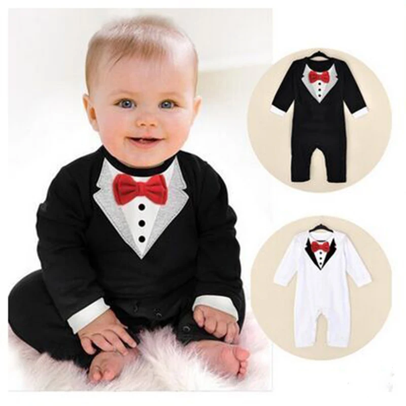 Baby Boy Romper Infant Toddler baby Suit Little Gentleman Clothing with bow tie Baby Jumpsuit bebe Kids Clothing Jumpsuits