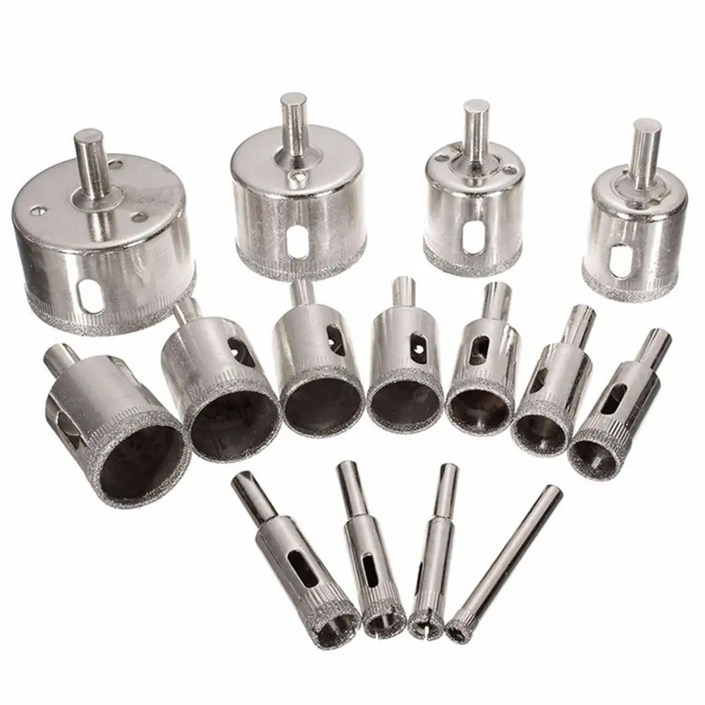 Diamond Hole Silver Exquisite Durable Saw Drill Bit Set Glass Ceramic Tile Cutting Tool 15pcs 6-50mm | Инструменты