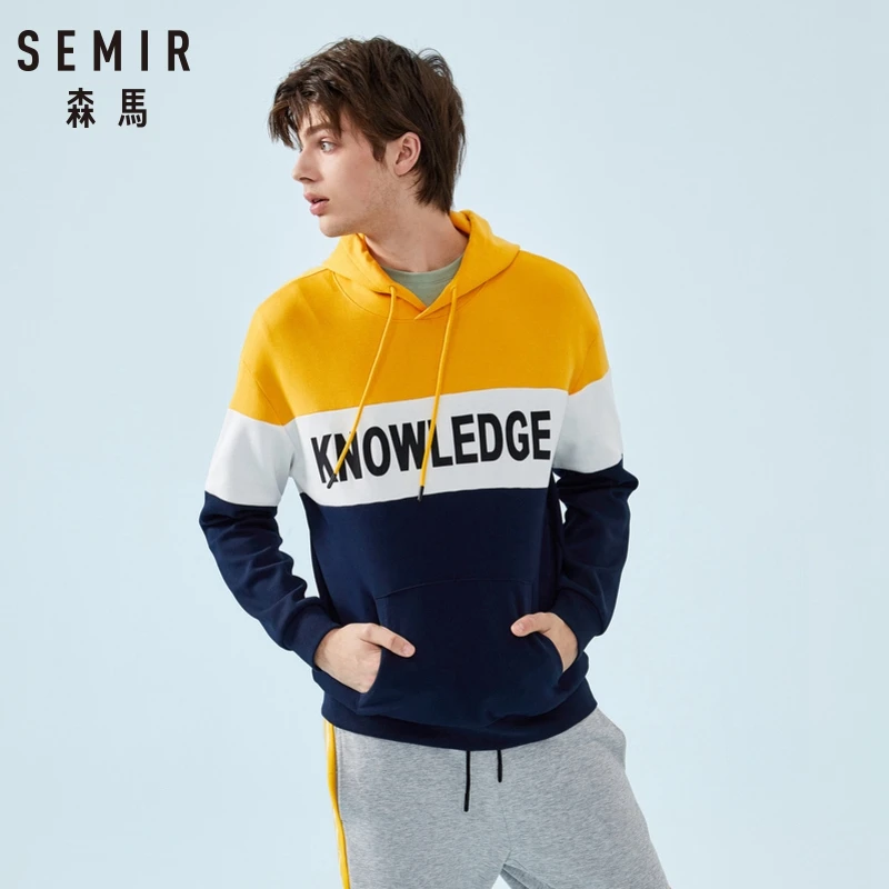 

SEMIR Mens Color Block Hooded Sweatshirt Men's Print Pullover Hoodie Sport Sweatshirt with Drawstring Hood and Kangaroo Pocket