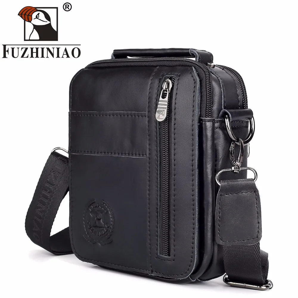 

FUZHINIAO 100% Genuine Leather Messenger Bag Men Shoulder Bag Handbag Bolsas Crossbody Sac Tas Mens for Male Clutch Small Black