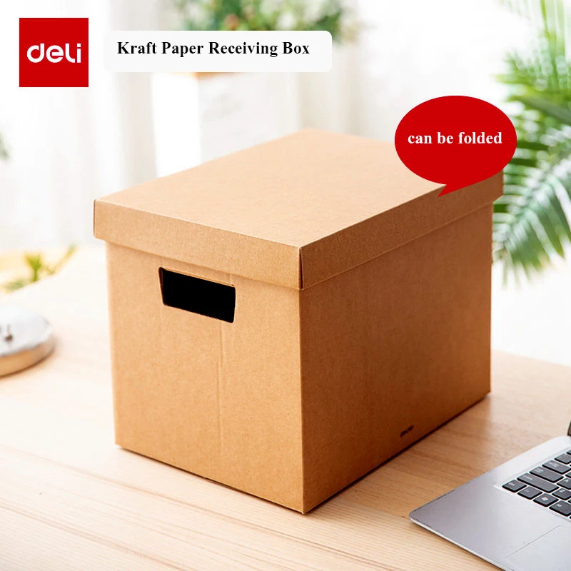 

Deli 8915 stationery storage box 34x25x26cm handheld moving box statinery box carton box two color optional