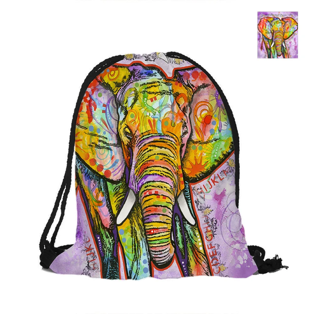 Elephant Printing Drawstring Backpack For Beach School Shopping Fashion