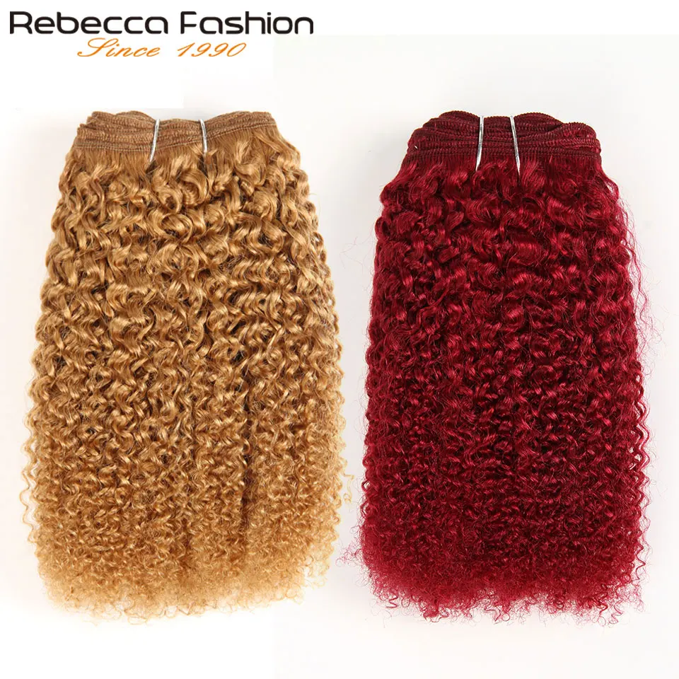 

Rebecca Afro Kinky Weave Curly Hair 1 Piece Only Brazilian 100% Human Hair Weave Bundles Deal #27 #30 Red Remy Hair Extension