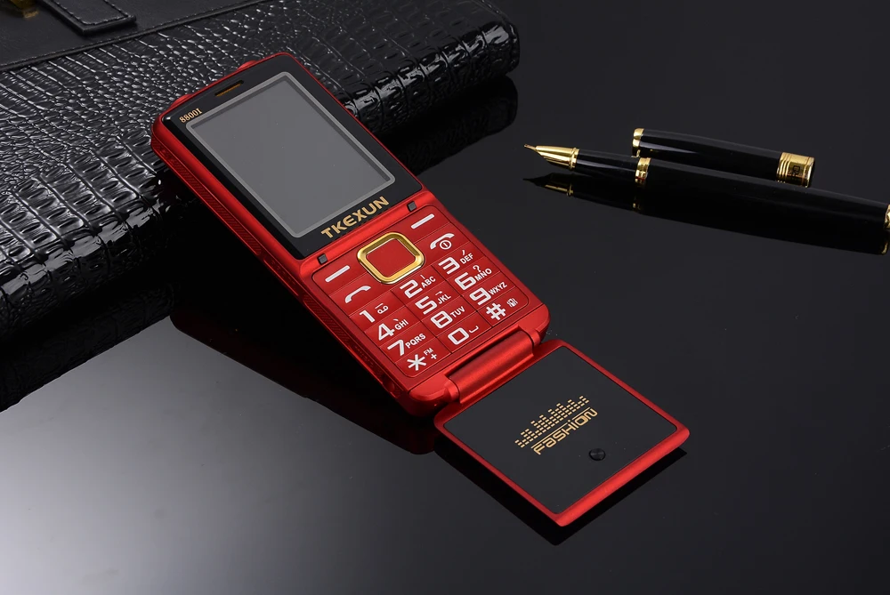 Original TKEXUN 8800 Flip Phone 2.4" Dual Sim Camera MP3 MP4 Dual Torch Real Vibration Magic Voice Luxury Cell Phone