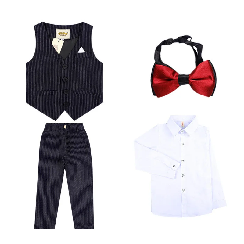 

Sunshine & Rainy Children's Set Boys Striped Suit Vest Trousers 3Pcs Set Kids Wedding Outwear Formal Coat Pants Suit For Boy