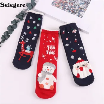 

120Pair/lot 2018 Autumn and winter new Christmas stocks cartoon elk cute women's red socks Good quality