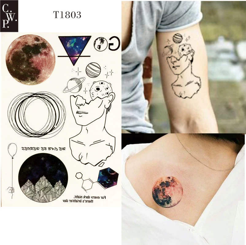T1803 1 шт., исследуйте вселенную, временная татуировка с Марсом, звездами, космическим пространством и звездным небом, рисунок, тату для тела