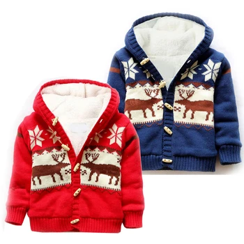 

New Winter Fashion Simple and Elegant Christmas Elk Children Hooded Sweater Coat Plus Villus ATST0127