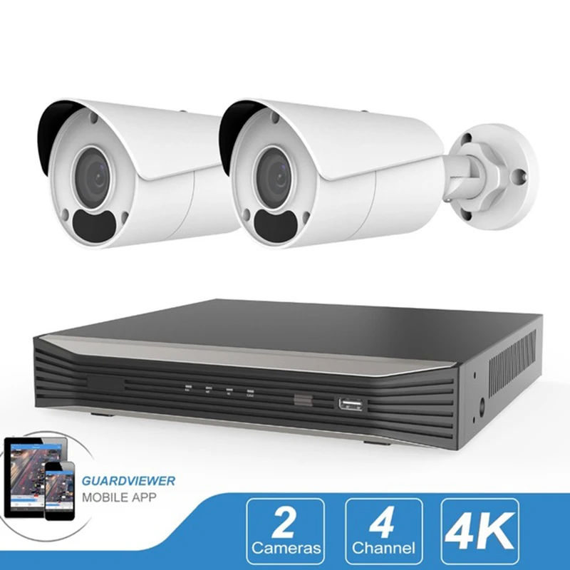 

4K Resolution 4CH POE NVR KIT Plug & Play 4 Channel Security Camera System 2PCS 8MP Bullet IP Camera Outdoor Onvif Support