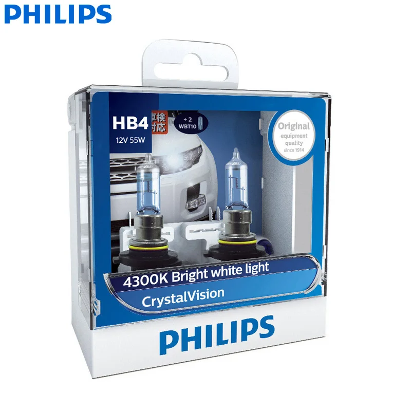 Philips Crystal Vision 9006 HB4 12V 55W P22d 9006CVSM 4300K яркий белый авто галогенный головной светильник противотуманный светильник(двойная упаковка