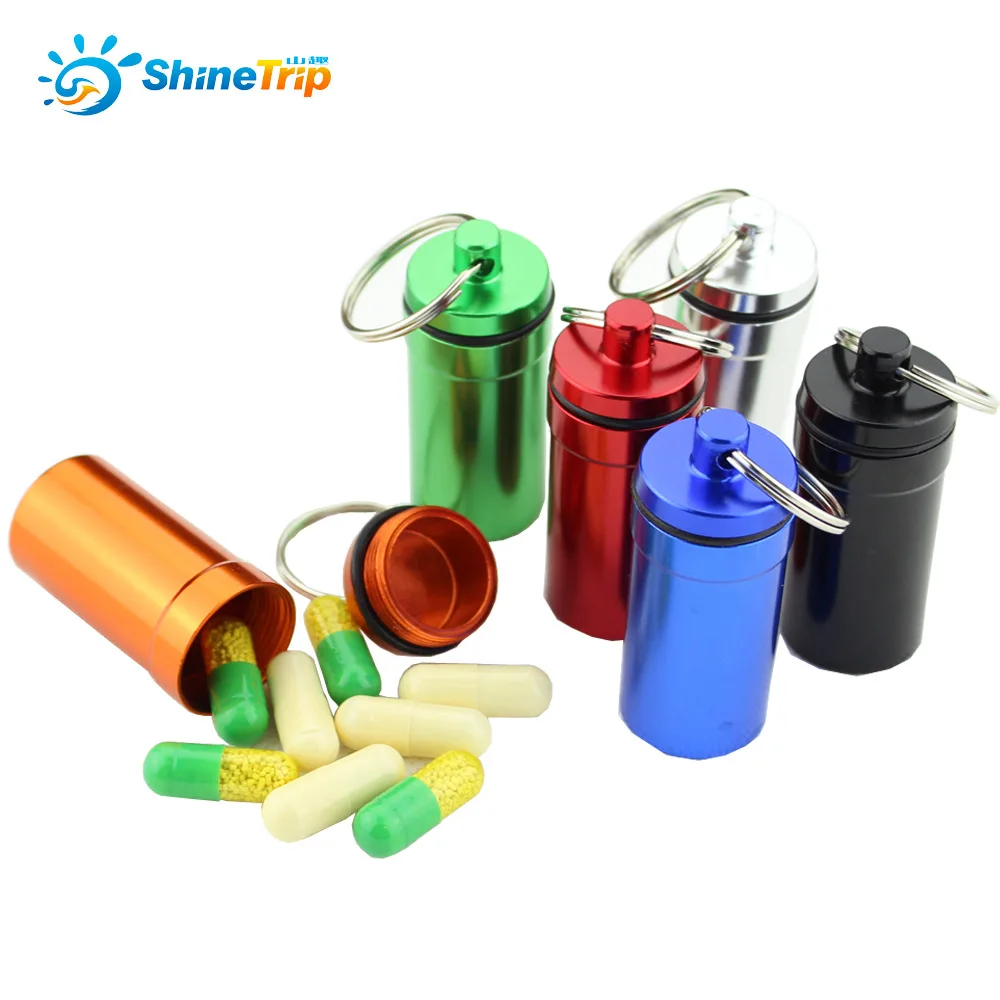 small metal container aluminum pill box holder keychain medicine