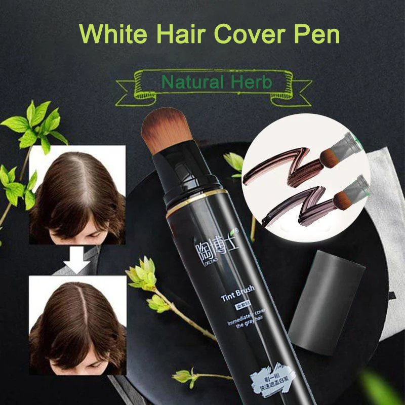

Natural Herb White Hair Cover Pen Black Brown Temporary Hair Dye Pen Easy To Use Long-Lasting White Hair Color Pencil