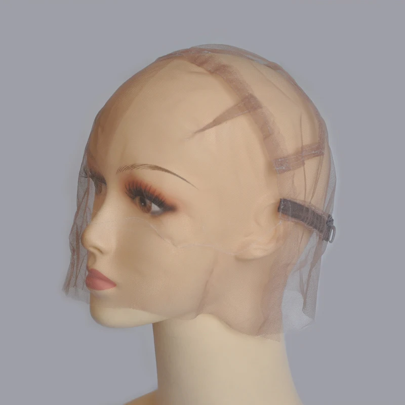 Brown/Beige Full Lace Wig Cap For Making Wig With Adjustable Stretch Straps And Guide Line Customizing Wigs Swiss Lace Cap