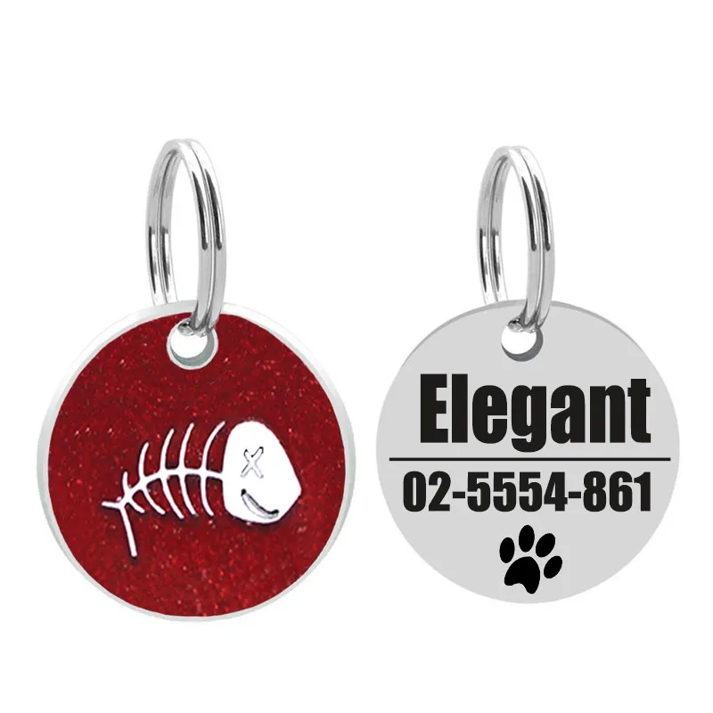 

Personalized engraving Pet ID tags dog cat round tags fish bone dog tags identification customized name and phone