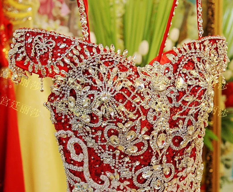 Роскошное Хрустальное корейское платье свадебный тост вечернее бандаж голые плечи платье