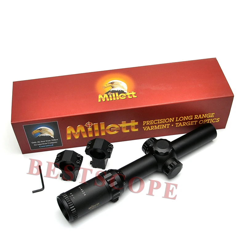 Millett 1-4x24 Mid Dot Sight оптика Riflescope 30 мм диаметр трубки с свободный прицел крепление Охотничья винтовка Сфера