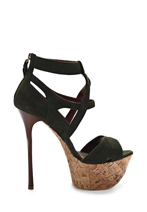 

2017 New Arrival Suede Leather Thin High Heel Sandals High Platform Wood Sole Open toe Cross Strap Gladia Shoes For Women