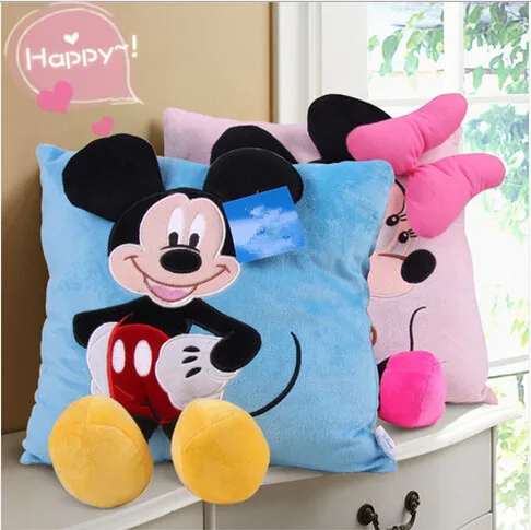 1pcs 35cm 3D Mickey Mouse and Minnie Mouse Plush Pillow Kawaii Mickey and Minnie Soft Cusion Gifts for Children