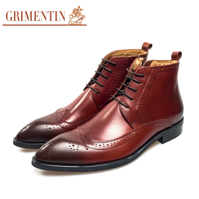 

GRIMENTIN Brand genuine leather mens ankle boots Italian designer comfortable fashion business office men shoes