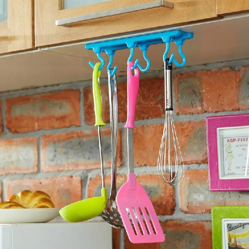 New Arrival kitchen Ceiling Hanging Rod Storage rack with 6 hooks wardrobe decor