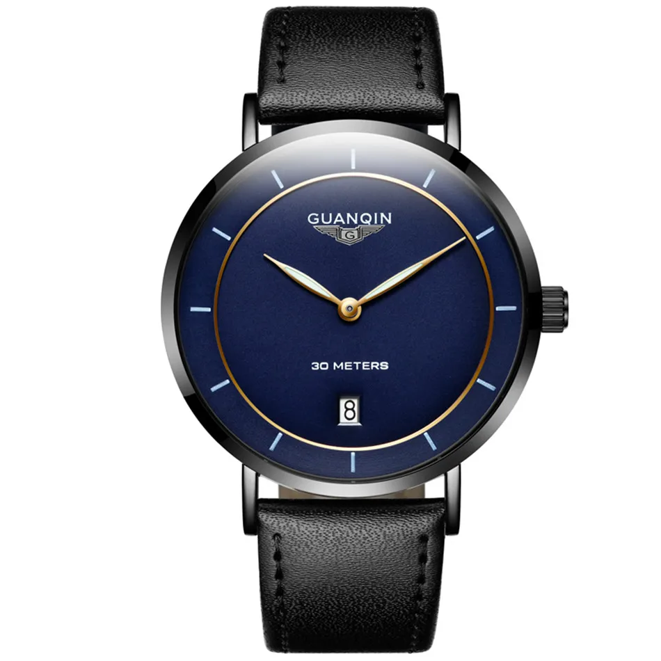 Relogio Masculino GUANQIN простой дизайн мужские s часы лучший бренд класса люкс ультра тонкие кварцевые часы мужские повседневные кожаные Наручные часы