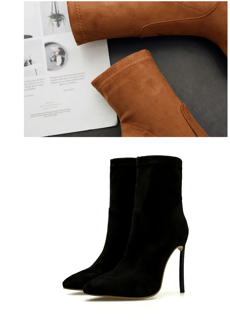 Eilyken/ г.; осенне-зимние женские ботинки; модная обувь на высоком каблуке с острым носком из эластичной ткани; ботинки «Челси»; женская обувь; Sapatos; размер 42