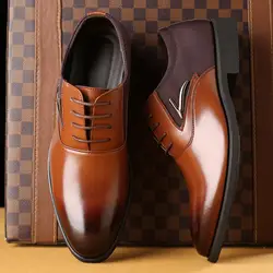 Мужские оксфорды из микрофибры; повседневная мужская обувь; роскошные мужские деловые туфли на шнуровке с острым носком; официальная