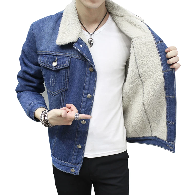 מוצר Vomint 2017 Winter Mens Denim Jackets White Flannel Fleeces