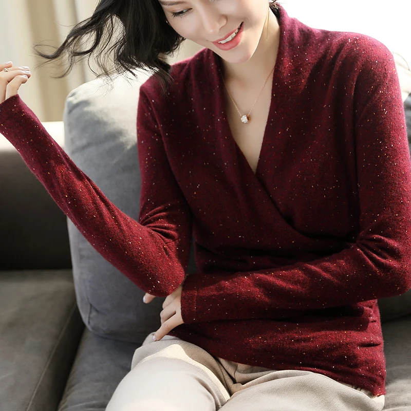 100% Cashmere Sweater Women Simple Design Cross V Neck Long Sleeves 3 Colors Ladies Casual Pullovers Knitwear 2017 New Fashion | Женская
