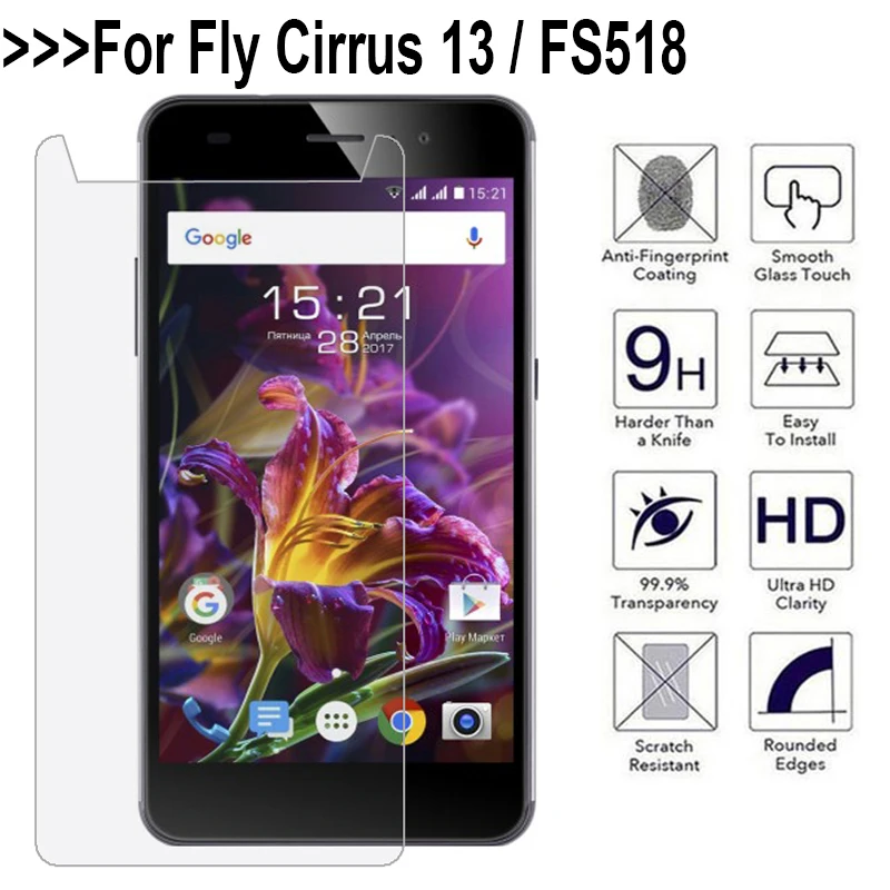 

2Pcs/lot For Fly Cirrus 13 FS518 5.0inch Front Tempered Glass Screen Protector 2.5D 9H Safety Protective Glass On FS518