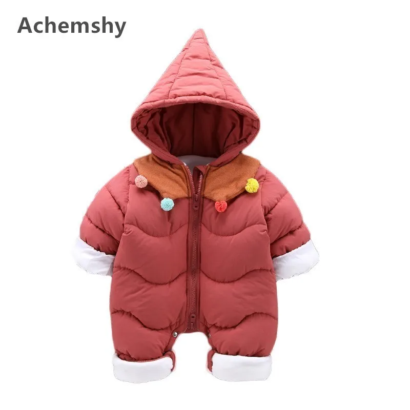

Baby Plus Velvet Thickening Cotton-padded Clothes Boys Girls Full Sleeve Hooded Romper Infant Warm Outwear Jumpsuit