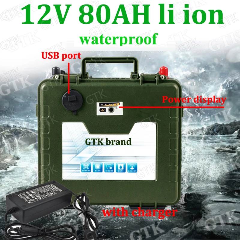 

12v 80ah lithium ion battery 12v no lifepo4 battery USB port for panneau solaire Electric tricycle LED lamps inverter + charger