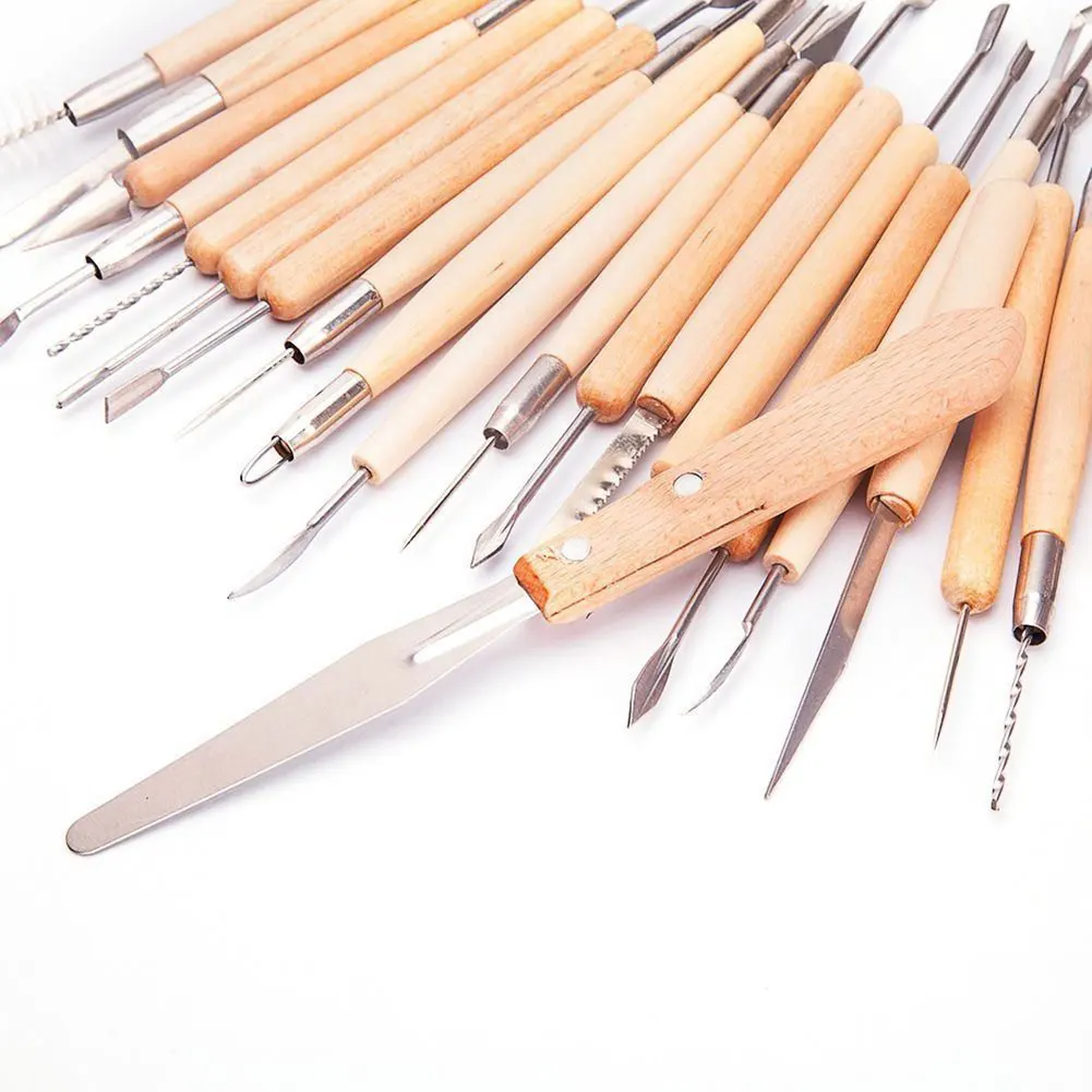

22 Pcs/Set Pottery Clay Sculpture Tool Wooden Handle Sculpting Carving Brush Modelling Ceramic Hobby Tools TB Sale