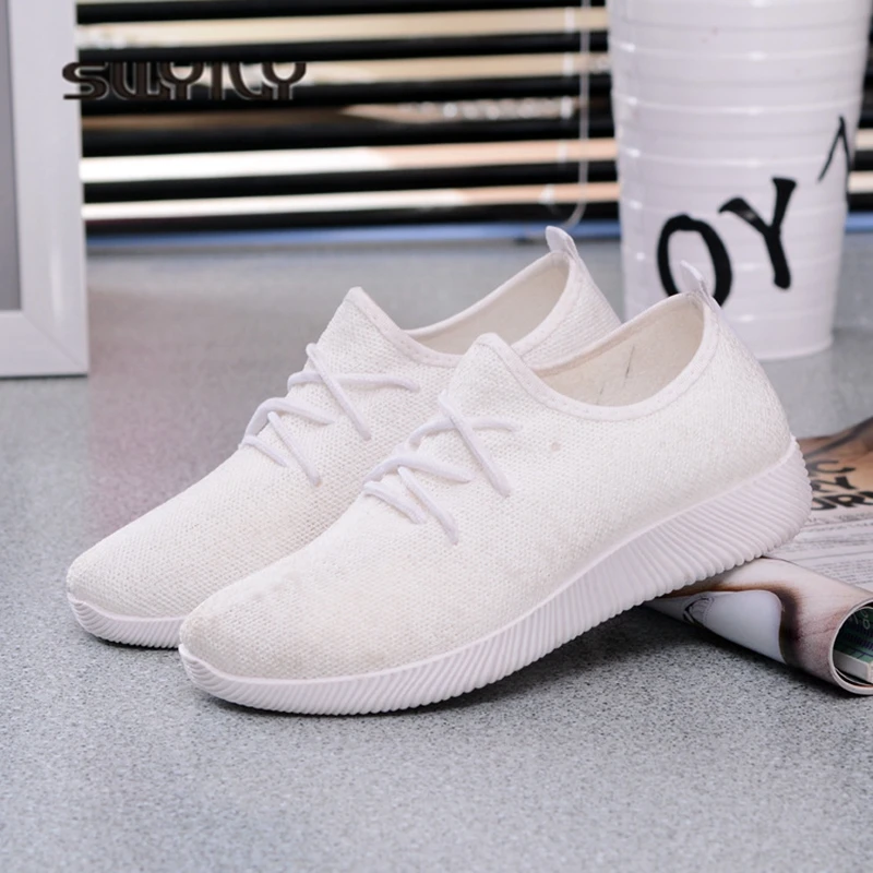 

SWYIVY Woman Sneakers Flat Light Weight 2018 Breathable Woman Casual Shoes 41 Solid Color Woman Sneakers Candy Color Net Shoes