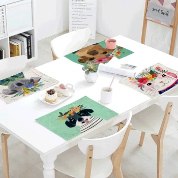 

Creative Animal Pattern Napkins Wearing Garland Dog Cat Giraffe Koala Linen Tablecloth Children Tableware Decoration Placemat