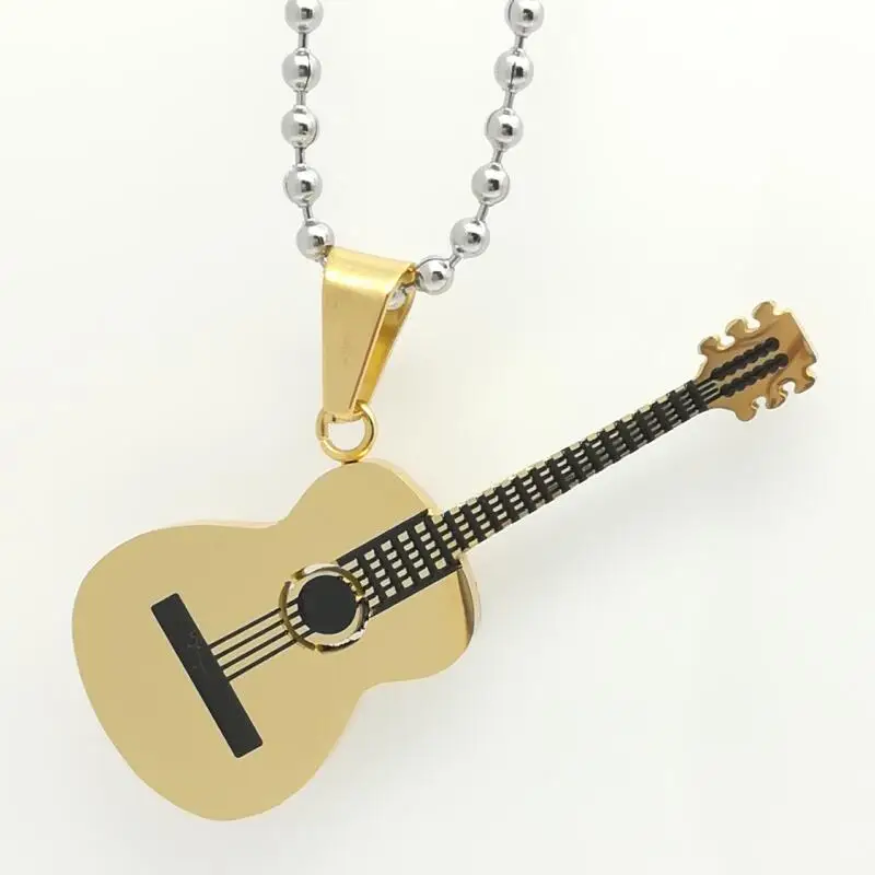 Модные ювелирные изделия Аксессуары 316L нержавеющая сталь высокий уровень технологии гитары ожерелье для мужчин и женщин модели пара подарки - Окраска металла: gold