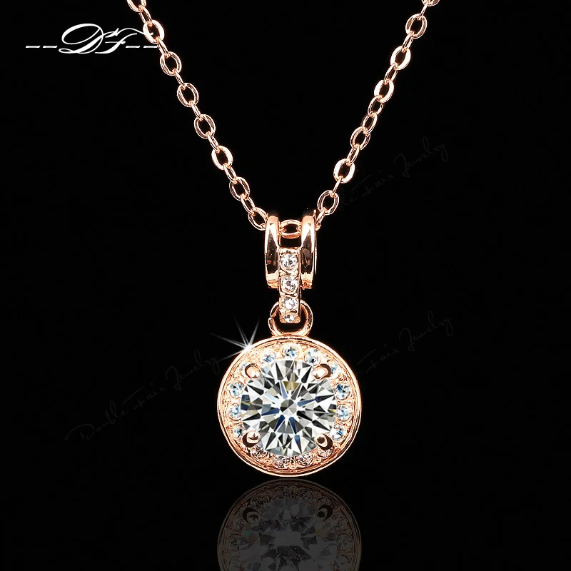 

Hot Sale OL Style Cubic Zirconia Necklaces & Pendants Rose Gold Color CZ Stone Party/Wedding Jewelry For Women DFN383