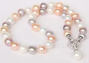 

Free shipping@@@@@17" 11mm natural round Multicolor pearls necklace pendant e2507