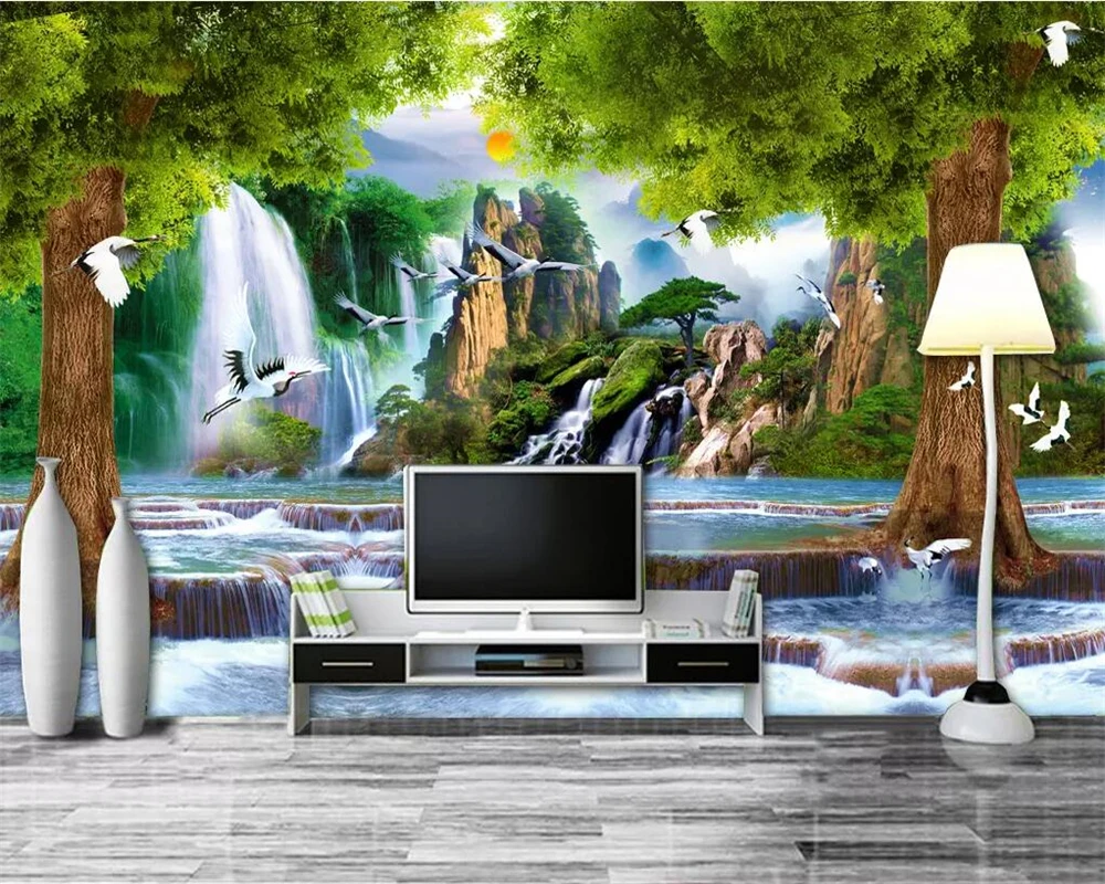 Фотообои Beibehang на заказ пейзаж большое дерево водопад 3D фон для телевизора дивана